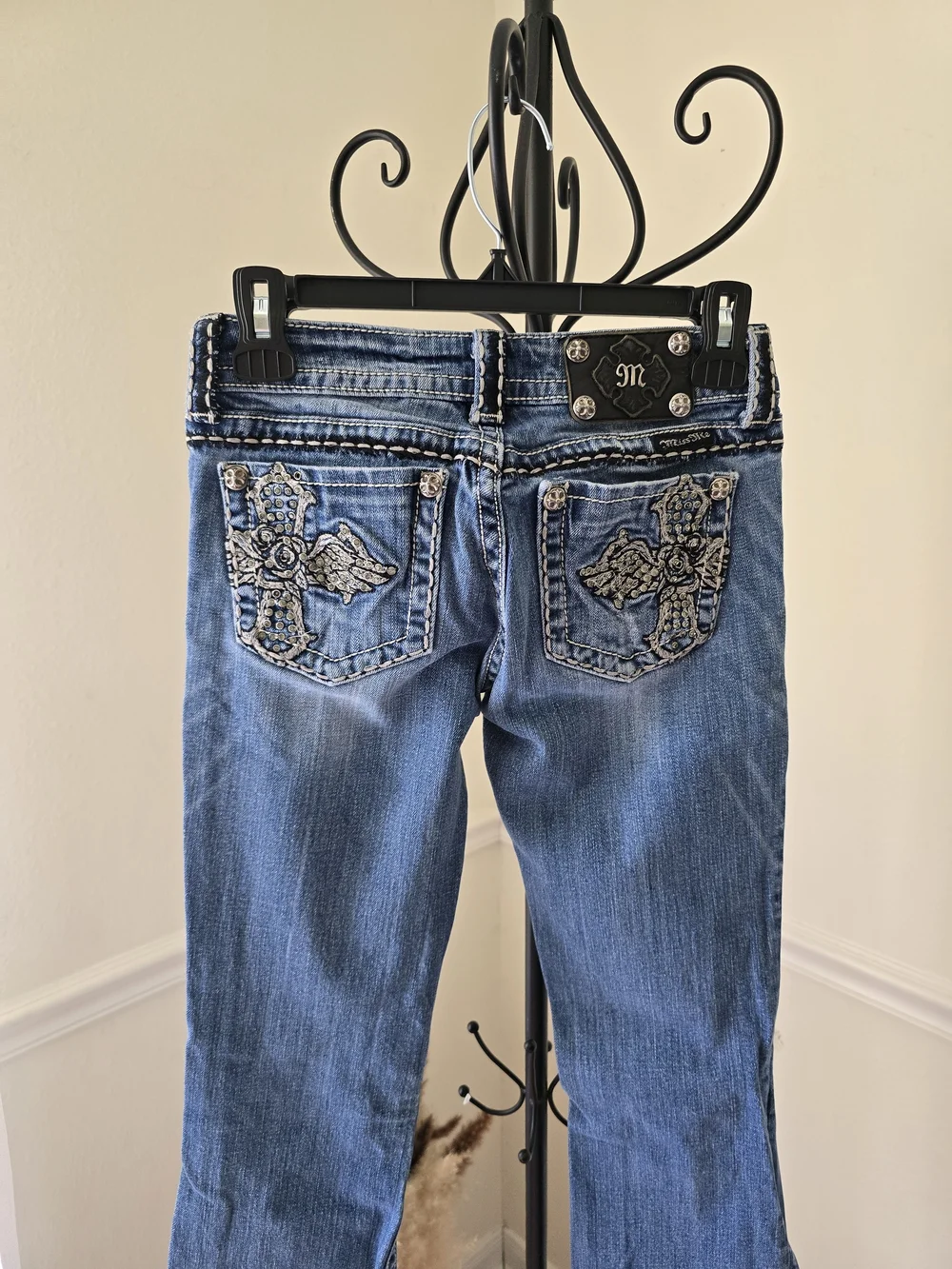 Miss Me Medium Blue Flared Jeans with Faded Detailing